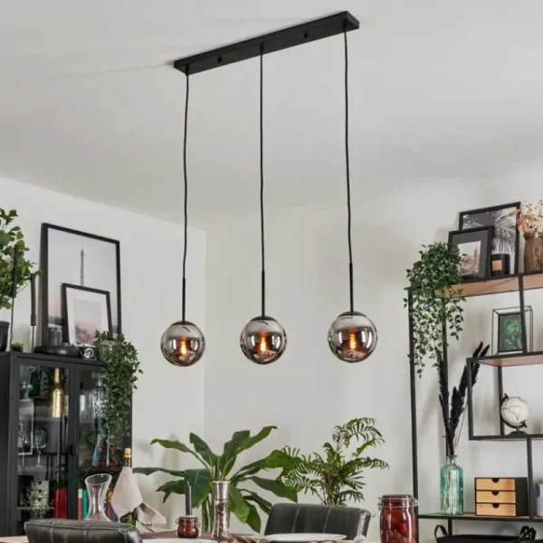 hofstein Suspension - Verre Gastor Chrome, Fumé, 3 lumières* Lampes Modernes