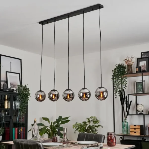 hofstein Suspension - Verre Gastor Chrome, Fumé, 5 lumières* Lampes Modernes
