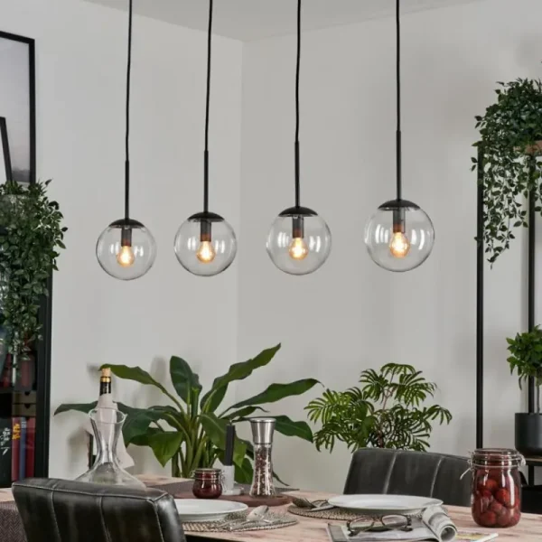 hofstein Suspension - Verre Gastor Clair, 4 lumières* Lampes En Verre