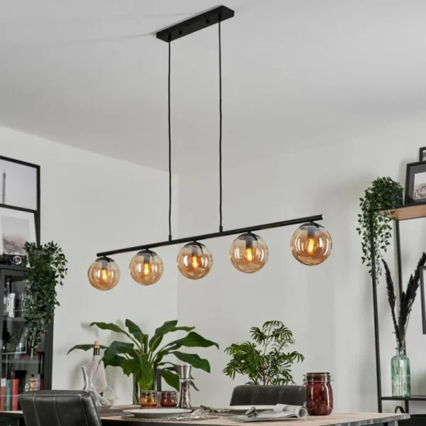 hofstein Suspension - Verre Gastor Ambre, 5 lumières* Lampes En Verre