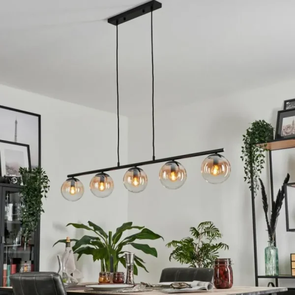 hofstein Suspension - Verre Gastor Ambre, Clair, 5 lumières* Lampes En Verre