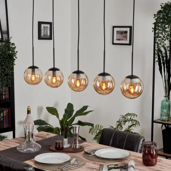 hofstein Suspension - Verre Gastor Ambre, 5 lumières* Lampes En Verre
