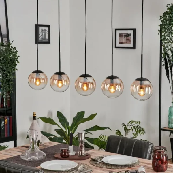 hofstein Suspension - Verre Gastor Ambre, Clair, 5 lumières* Lampes En Verre