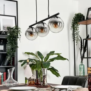 hofstein Suspension - Verre Gastor Chrome, Clair, Fumé, 3 lumières* Lampes Modernes