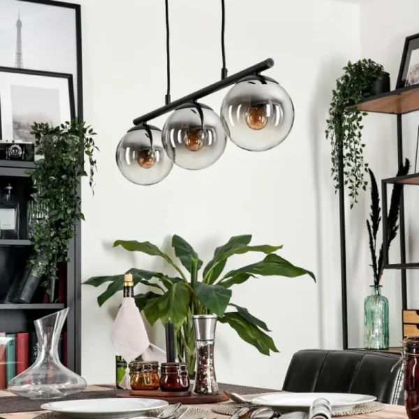 hofstein Suspension - Verre Gastor Chrome, Clair, Fumé, 3 lumières* Lampes Modernes