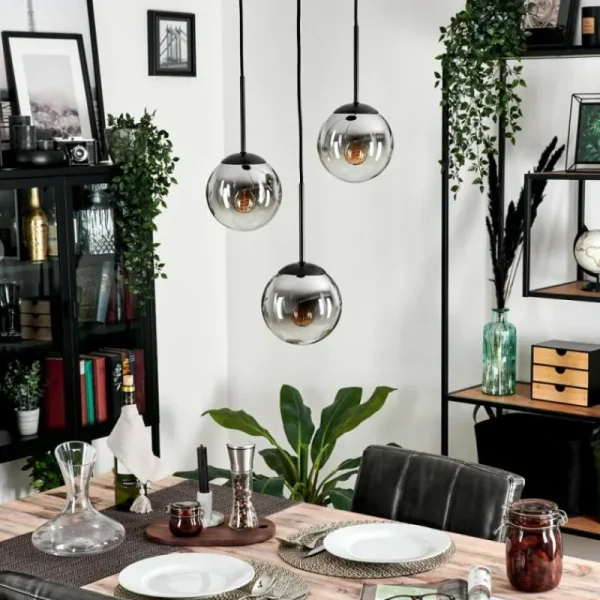 hofstein Suspension - Verre Gastor Chrome, Clair, Fumé, 3 lumières* Lampes Modernes