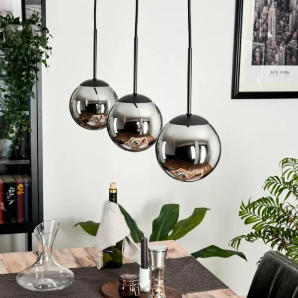 hofstein Suspension - Verre Gastor Chrome, Fumé, 3 lumières* Lampes Modernes