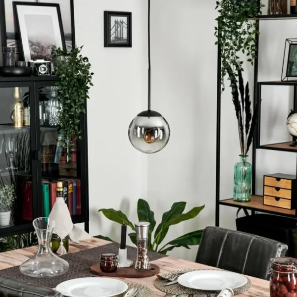 hofstein Suspension - Verre Gastor Chrome, Clair, Fumé, 1 lumière* Lampes Modernes