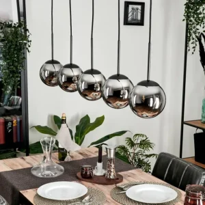 hofstein Suspension - Verre Gastor Chrome, Fumé, 5 lumières* Lampes Modernes