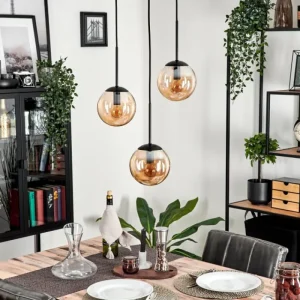 hofstein Suspension - Verre Gastor Ambre, 3 lumières* Lampes En Verre
