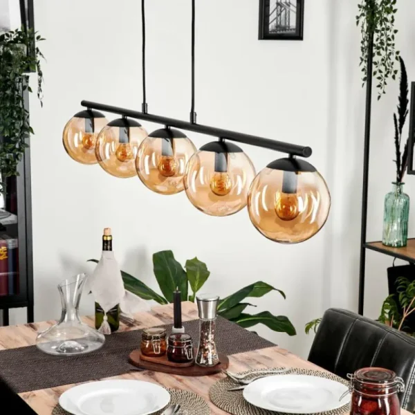 hofstein Suspension - Verre Gastor Ambre, 5 lumières* Lampes En Verre