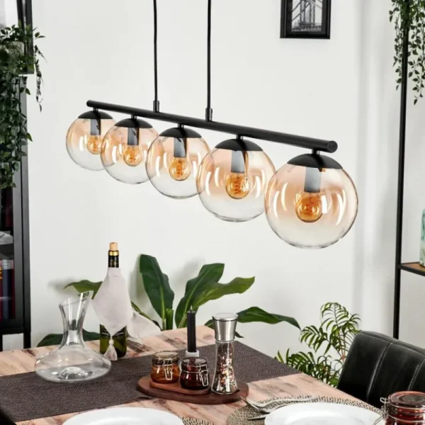 hofstein Suspension - Verre Gastor Ambre, Clair, 5 lumières* Lampes En Verre