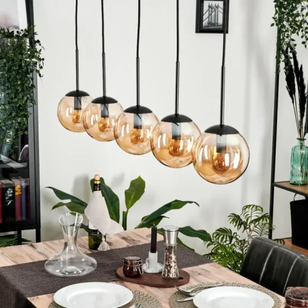 hofstein Suspension - Verre Gastor Ambre, 5 lumières* Lampes En Verre