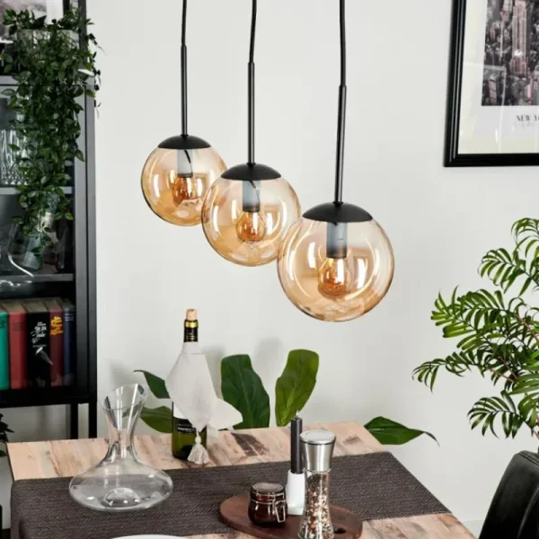 hofstein Suspension - Verre Gastor Ambre, 3 lumières* Lampes En Verre