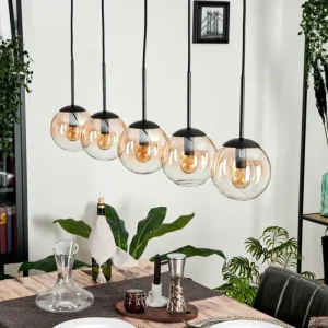 hofstein Suspension - Verre Gastor Ambre, Clair, 5 lumières* Lampes En Verre