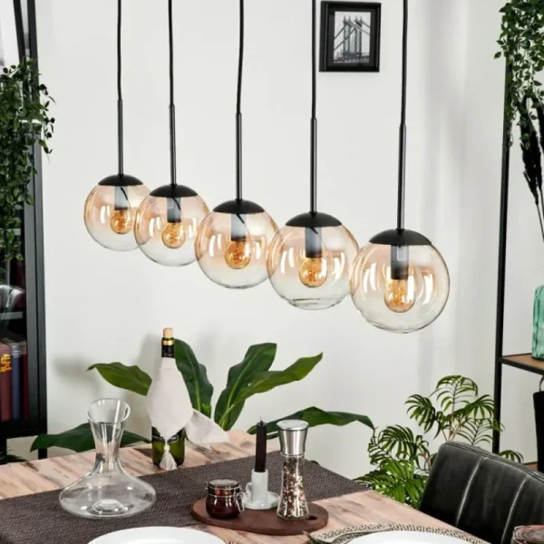 hofstein Suspension - Verre Gastor Ambre, Clair, 5 lumières* Lampes En Verre