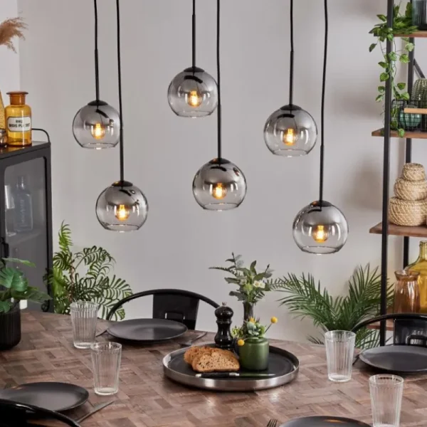 hofstein Suspension - Verre Koyoto Clair, Fumé, 6 lumières* Lampes Modernes