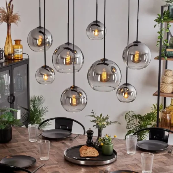 hofstein Suspension - Verre Koyoto Clair, Fumé, 8 lumières* Lampes Modernes
