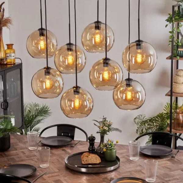 hofstein Suspension - Verre Koyoto Ambre, 8 lumières* Lampes En Verre