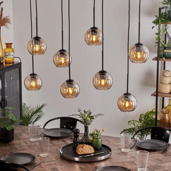 hofstein Suspension - Verre Koyoto Ambre, 8 lumières* Lampes En Verre