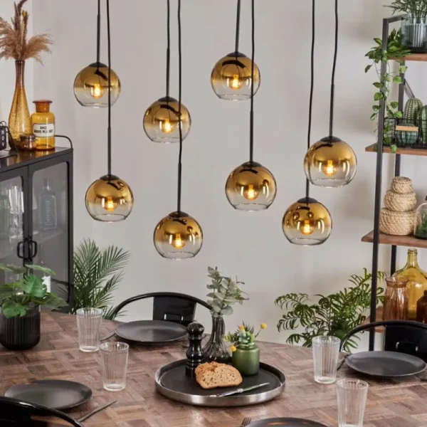 hofstein Suspension - Verre Koyoto Or, Clair, 8 lumières* Lampes En Verre