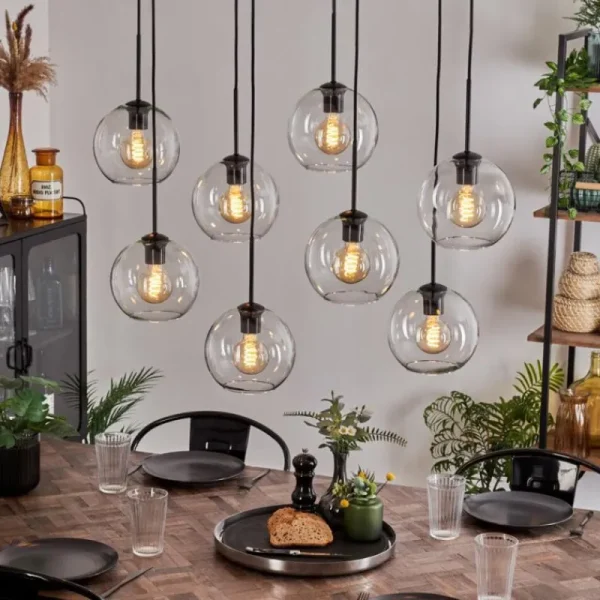 hofstein Suspension - Verre Koyoto Clair, 8 lumières* Lampes En Verre