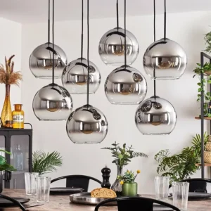 hofstein Suspension - Verre Koyoto Chrome, Clair, Fumé, 8 lumières* Lampes Modernes