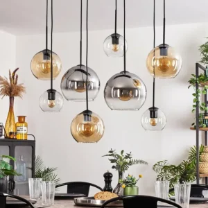 hofstein Suspension - Verre Koyoto Ambre, Clair, Fumé, 8 lumières* Lampes Modernes