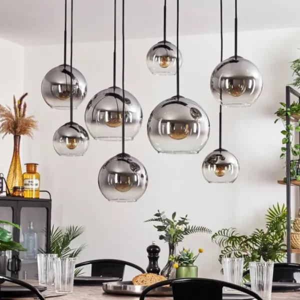 hofstein Suspension - Verre Koyoto Clair, Fumé, 8 lumières* Lampes Modernes
