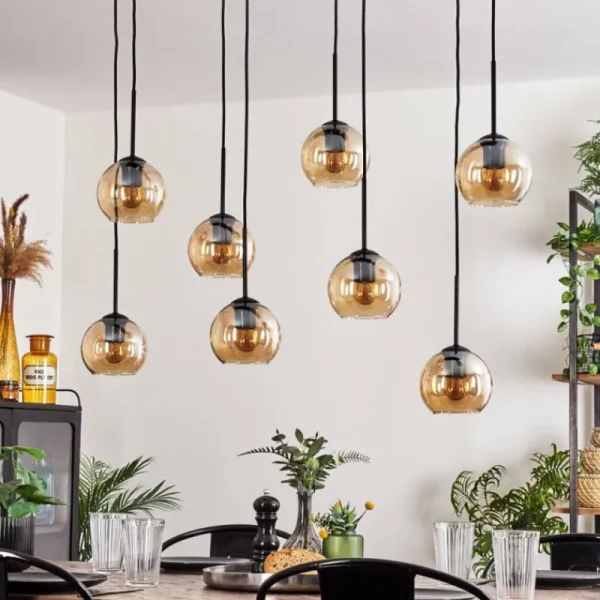 hofstein Suspension - Verre Koyoto Ambre, 8 lumières* Lampes En Verre