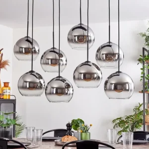 hofstein Suspension - Verre Koyoto Chrome, Clair, Fumé, 8 lumières* Lampes Modernes