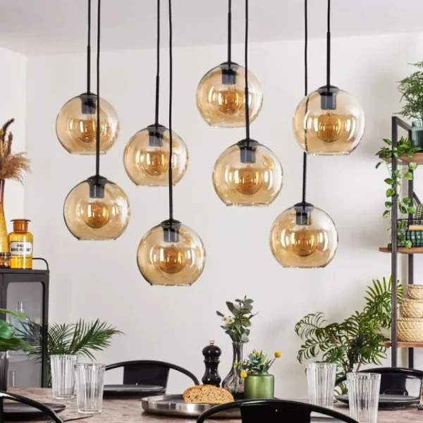 hofstein Suspension - Verre Koyoto Ambre, 8 lumières* Lampes En Verre