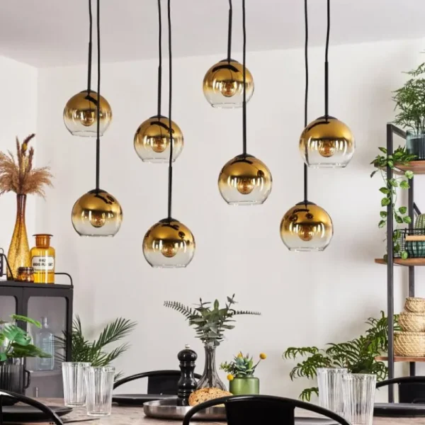 hofstein Suspension - Verre Koyoto Or, Clair, 8 lumières* Lampes En Verre