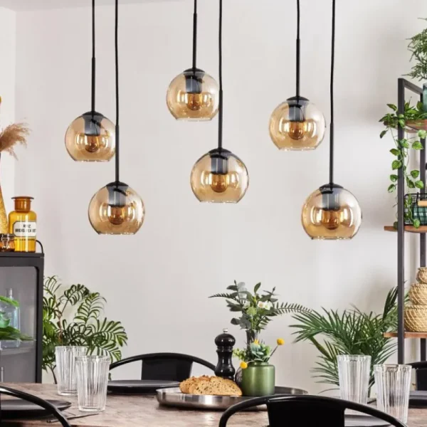 hofstein Suspension - Verre Koyoto Ambre, Clair, 6 lumières* Lampes En Verre