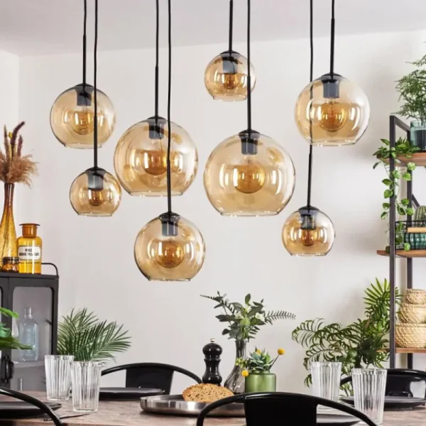 hofstein Suspension - Verre Koyoto Ambre, Clair, 8 lumières* Lampes En Verre