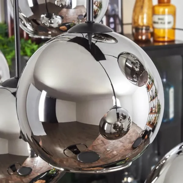 hofstein Suspension - Verre Koyoto Chrome, Fumé, 8 lumières* Lampes Modernes