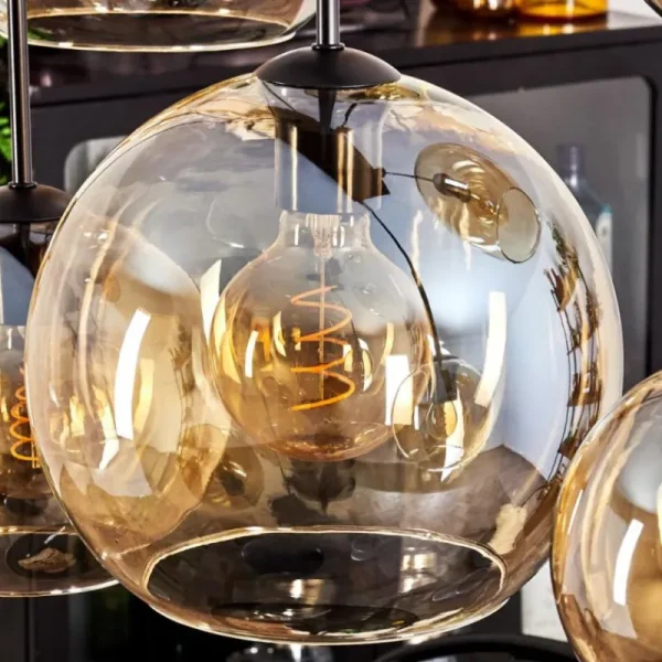 hofstein Suspension - Verre Koyoto Ambre, Clair, 8 lumières* Lampes En Verre