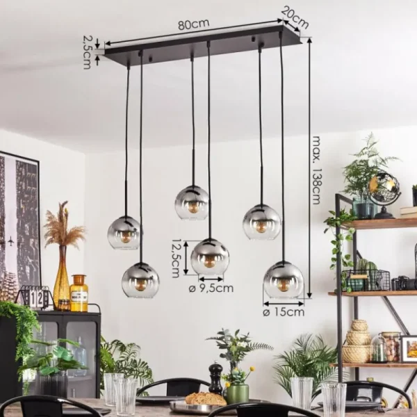 hofstein Suspension - Verre Koyoto Clair, Fumé, 6 lumières* Lampes Modernes