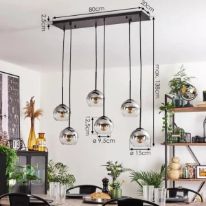 hofstein Suspension - Verre Koyoto Chrome, Clair, Fumé, 6 lumières* Lampes Modernes