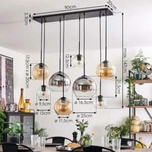 hofstein Suspension - Verre Koyoto Ambre, Clair, Fumé, 8 lumières* Lampes Modernes