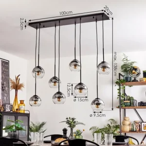 hofstein Suspension - Verre Koyoto Clair, Fumé, 8 lumières* Lampes Modernes