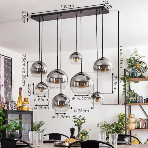 hofstein Suspension - Verre Koyoto Clair, Fumé, 8 lumières* Lampes Modernes