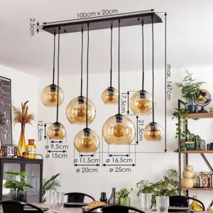 hofstein Suspension - Verre Koyoto Ambre, 8 lumières* Lampes En Verre