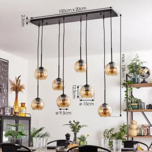 hofstein Suspension - Verre Koyoto Ambre, 8 lumières* Lampes En Verre