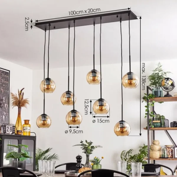 hofstein Suspension - Verre Koyoto Ambre, 8 lumières* Lampes En Verre