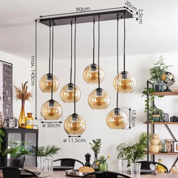 hofstein Suspension - Verre Koyoto Ambre, 8 lumières* Lampes En Verre