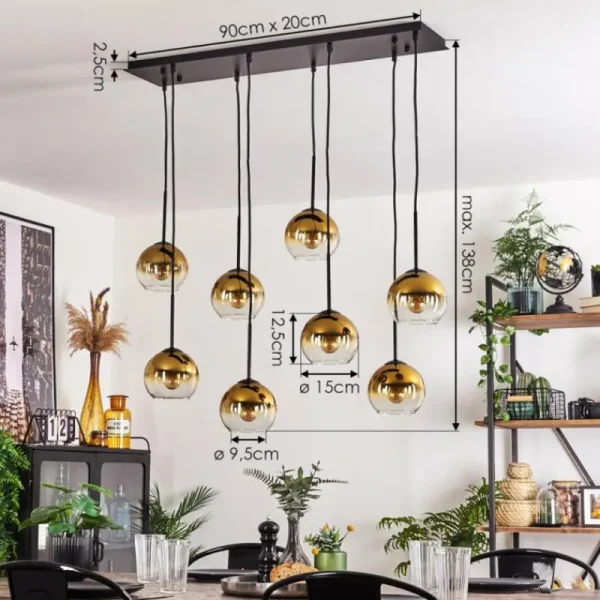 hofstein Suspension - Verre Koyoto Or, Clair, 8 lumières* Lampes En Verre