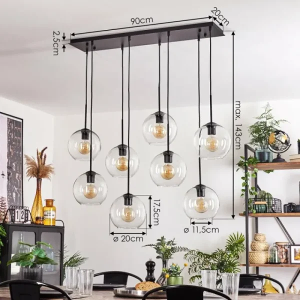 hofstein Suspension - Verre Koyoto Clair, 8 lumières* Lampes En Verre