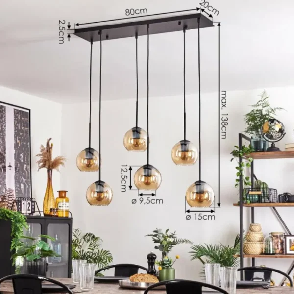 hofstein Suspension - Verre Koyoto Ambre, Clair, 6 lumières* Lampes En Verre