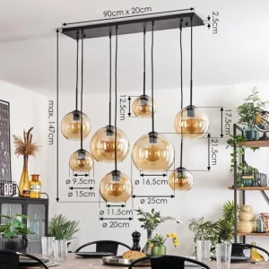 hofstein Suspension - Verre Koyoto Ambre, Clair, 8 lumières* Lampes En Verre